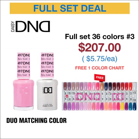 DND Duo Matching Color - Full set 36 colors - 3 #473 - #509 w/ 1 Color Chart - OceanNailSupply