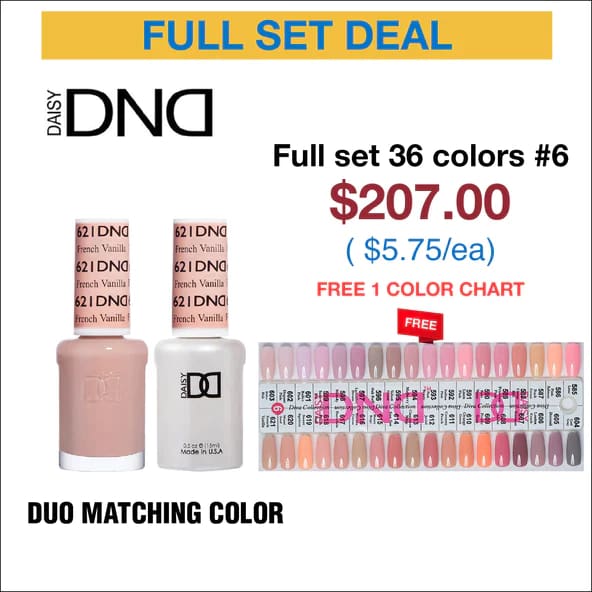DND Duo Matching Color - Full set 36 colors - 6 #585 - #621 w/ 1 Color Chart - OceanNailSupply