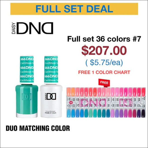 DND Duo Matching Color - Full set 36 colors - 7 #638 - 673 w/ 1 Color Chart - OceanNailSupply