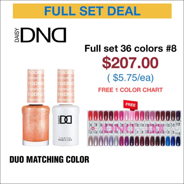 DND Duo Matching Color - Full set 36 colors - 8 #674 - #710 w/ 1 Color Chart - OceanNailSupply