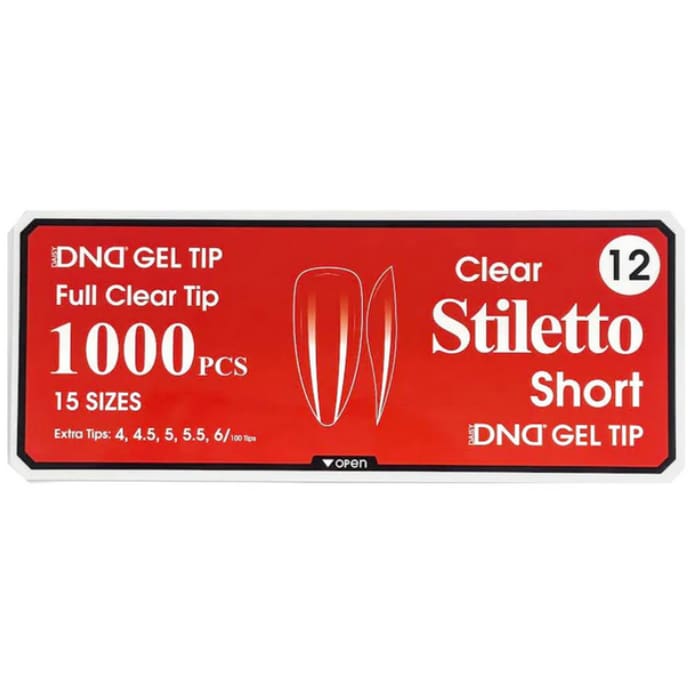 DND Gel Tips #12 – Clear Stiletto Short (1000 pcs) - OceanNailSupply