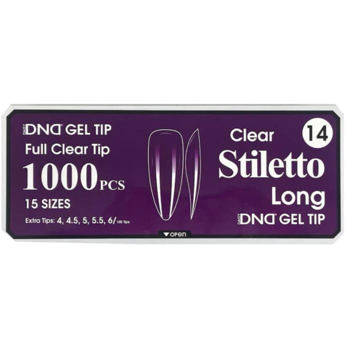 DND Gel Tips #14 – Clear Stiletto Long (1000 pcs) - OceanNailSupply