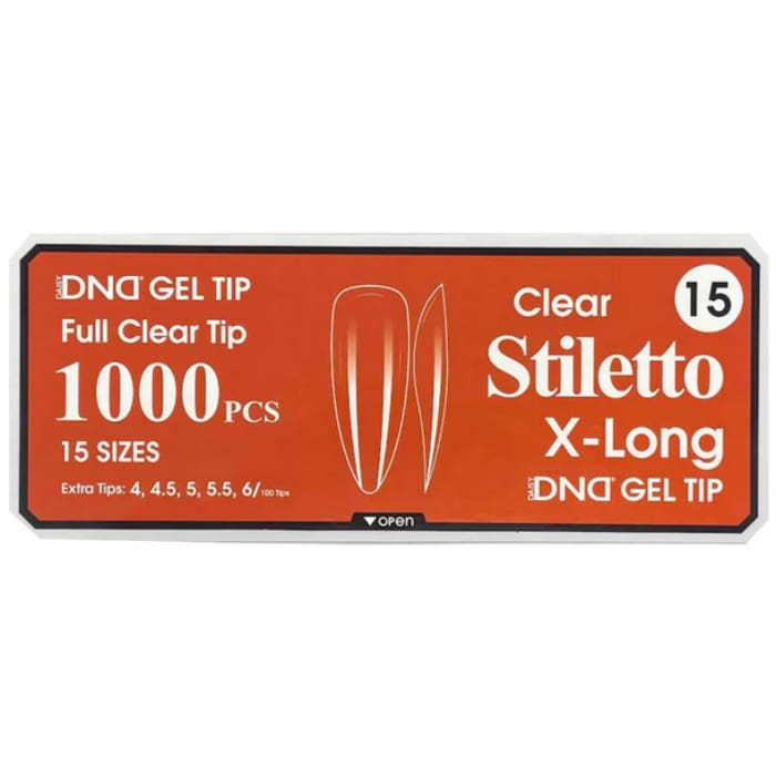 DND Gel Tips #15 – Clear Stiletto X-Long (1000 pcs) - OceanNailSupply