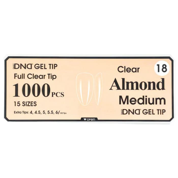 DND Gel Tips #18 – Clear Almond Medium (1000 pcs) - OceanNailSupply