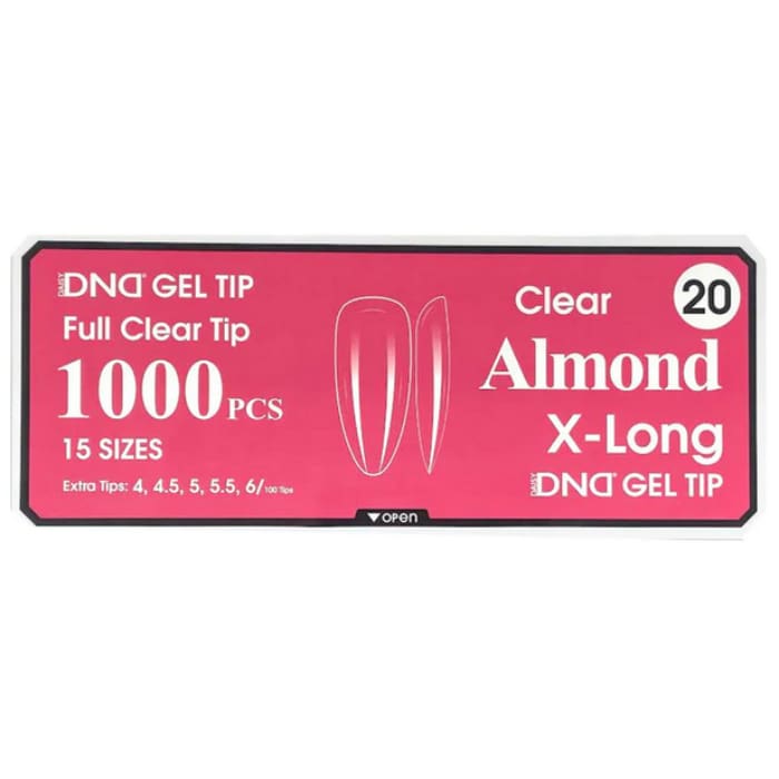 DND Gel Tips #20 – Clear Almond X-Long (1000 pcs) - OceanNailSupply
