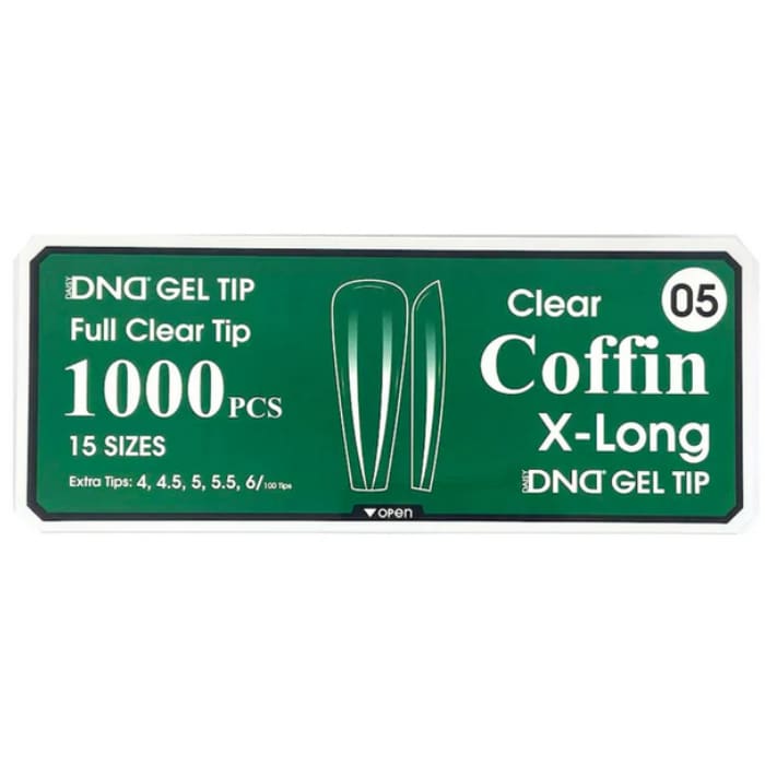DND Gel Tips #5 – Clear Coffin X-Long (1000 pcs) - OceanNailSupply