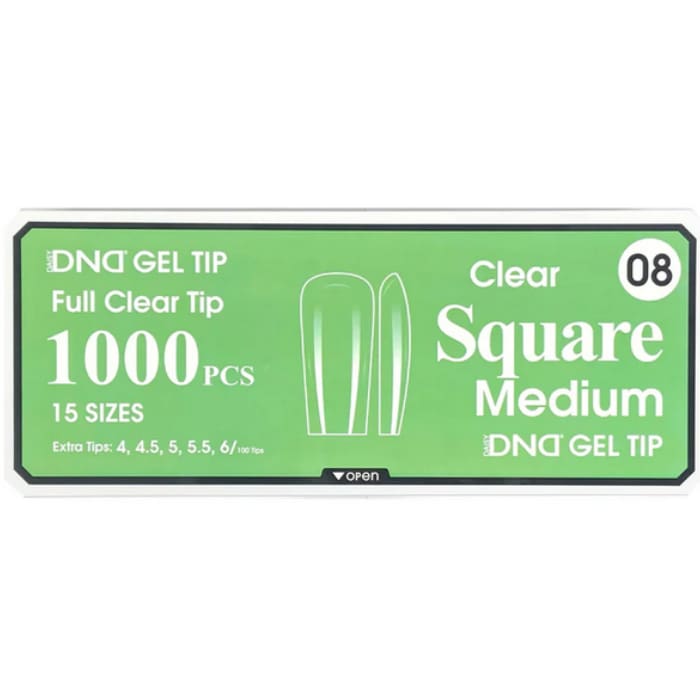 DND Gel Tips #8 – Clear Square Medium (1000 pcs) - OceanNailSupply