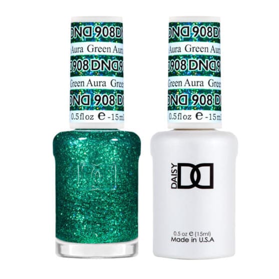 DND Matching Pair - Super Glitter Collection - 908 Green Aura - OceanNailSupply