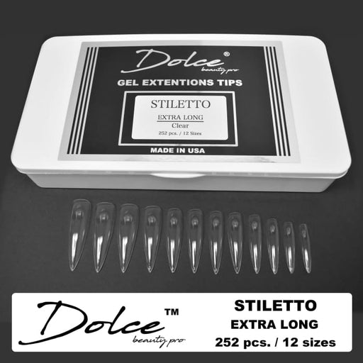 Dolce® Gel Extentions Tips - Stiletto - Extra Long - Clear - OceanNailSupply