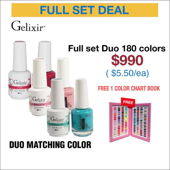 Gelixir Duo Matching Color - Full Set 180 colors w/ 1 Color Chart Book - OceanNailSupply