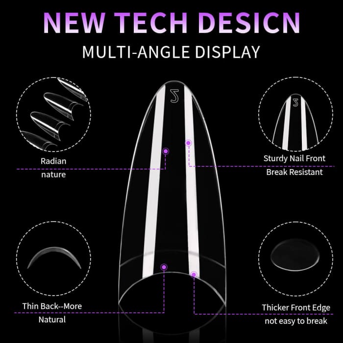 Half Cover Almond Nail Tips – Medium (504 pcs) - OceanNailSupply