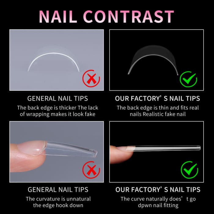 Half Cover Square Nail Tips – XXXL (504 pcs) - OceanNailSupply