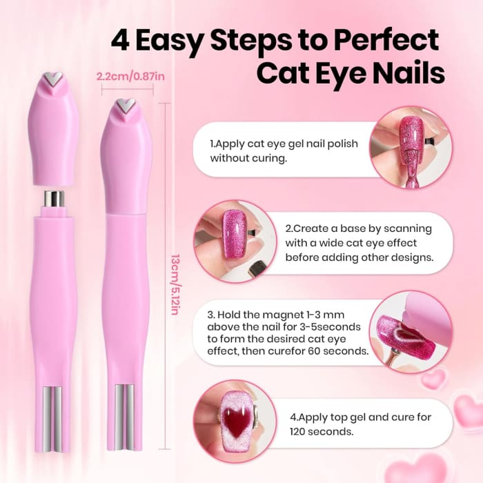 Heart Cat Eye Magnet - Pink - OceanNailSupply