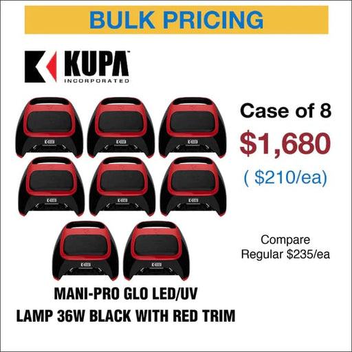 KUPA Mani-pro GLO LED/UV Lamp 36W - Black with Red Trim - Case of 8 - OceanNailSupply