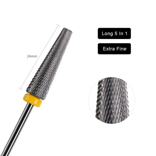 Long 5-In-1 Drill Bit - Tapered Cone shape (Extra Fine) - OceanNailSupply