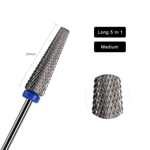 Long 5-In-1 Drill Bit - Tapered Cone shape (Medium) - OceanNailSupply