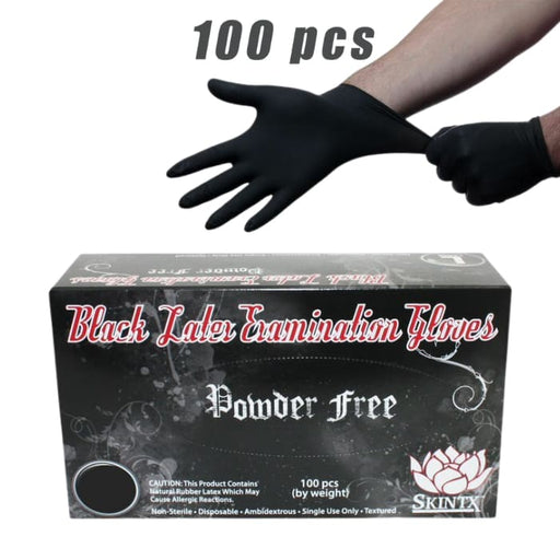 SKINTX Black Latex Examination Gloves – Powder-Free (100 Count) - OceanNailSupply