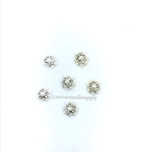 Charms - A011 Silver Flower with Crystal & Pearl - OceanNailSupply
