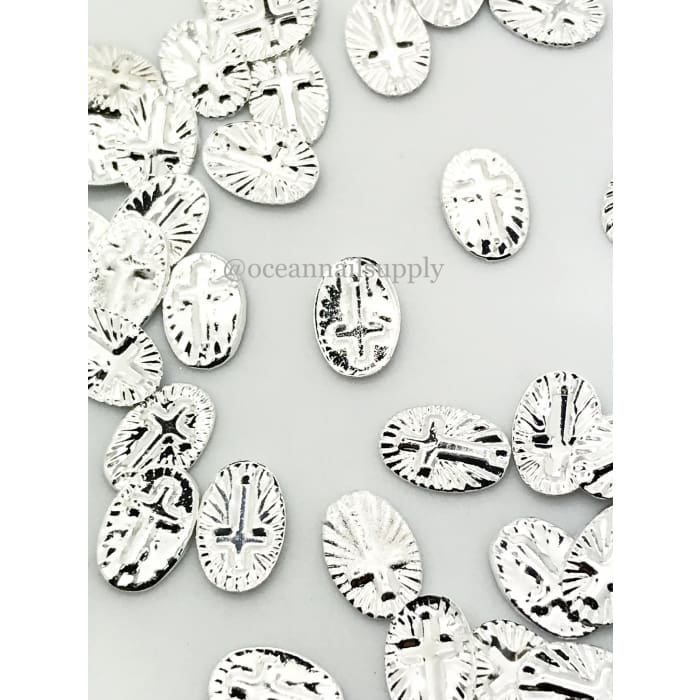 Charms - A213 Silver Rounded Cross - OceanNailSupply