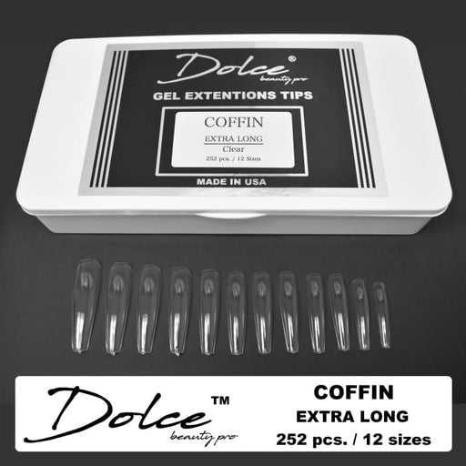 Dolce® Gel Extentions Tips - Coffin - Extra Long - Clear - OceanNailSupply