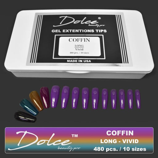 Dolce® Gel Extentions Tips - Coffin - Long - Vivid - OceanNailSupply