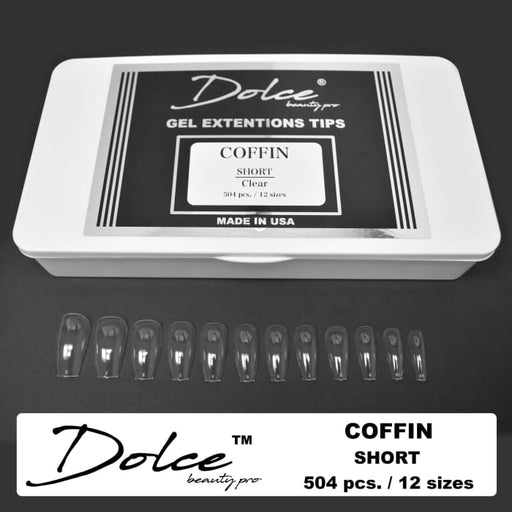 Dolce® Gel Extentions Tips - Coffin - Short - Clear - OceanNailSupply