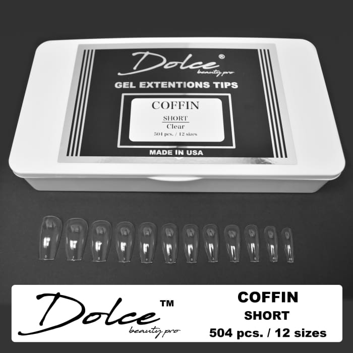 Dolce® Gel Extentions Tips - Coffin - Short - Clear - OceanNailSupply