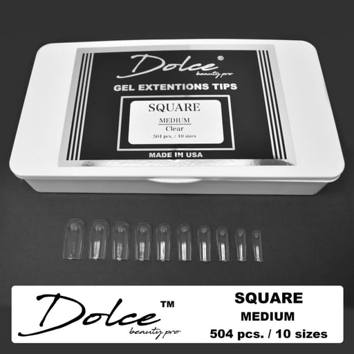 Dolce® Gel Extentions Tips - Square - Medium - Clear - OceanNailSupply