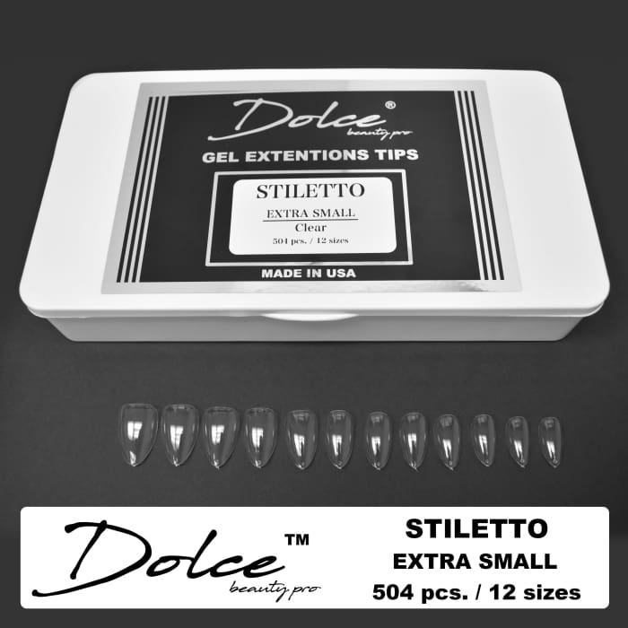 Dolce® Gel Extentions Tips - Stiletto - Extra Small - Clear - OceanNailSupply