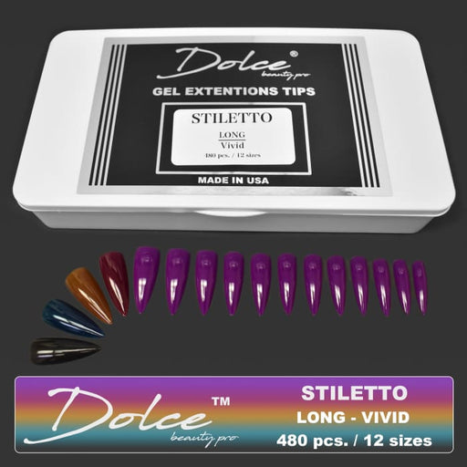 Dolce® Gel Extentions Tips - Stiletto - Long - Vivid - OceanNailSupply
