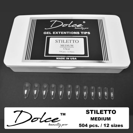 Dolce® Gel Extentions Tips - Stiletto - Medium - Clear - OceanNailSupply