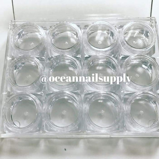 set of 12 jars with lids in a plastic case - OceanNailSupply