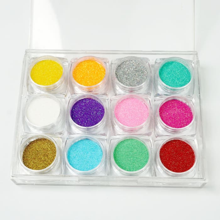 Set of 12 jars Opal dust/ textured salt/ color sand - OceanNailSupply